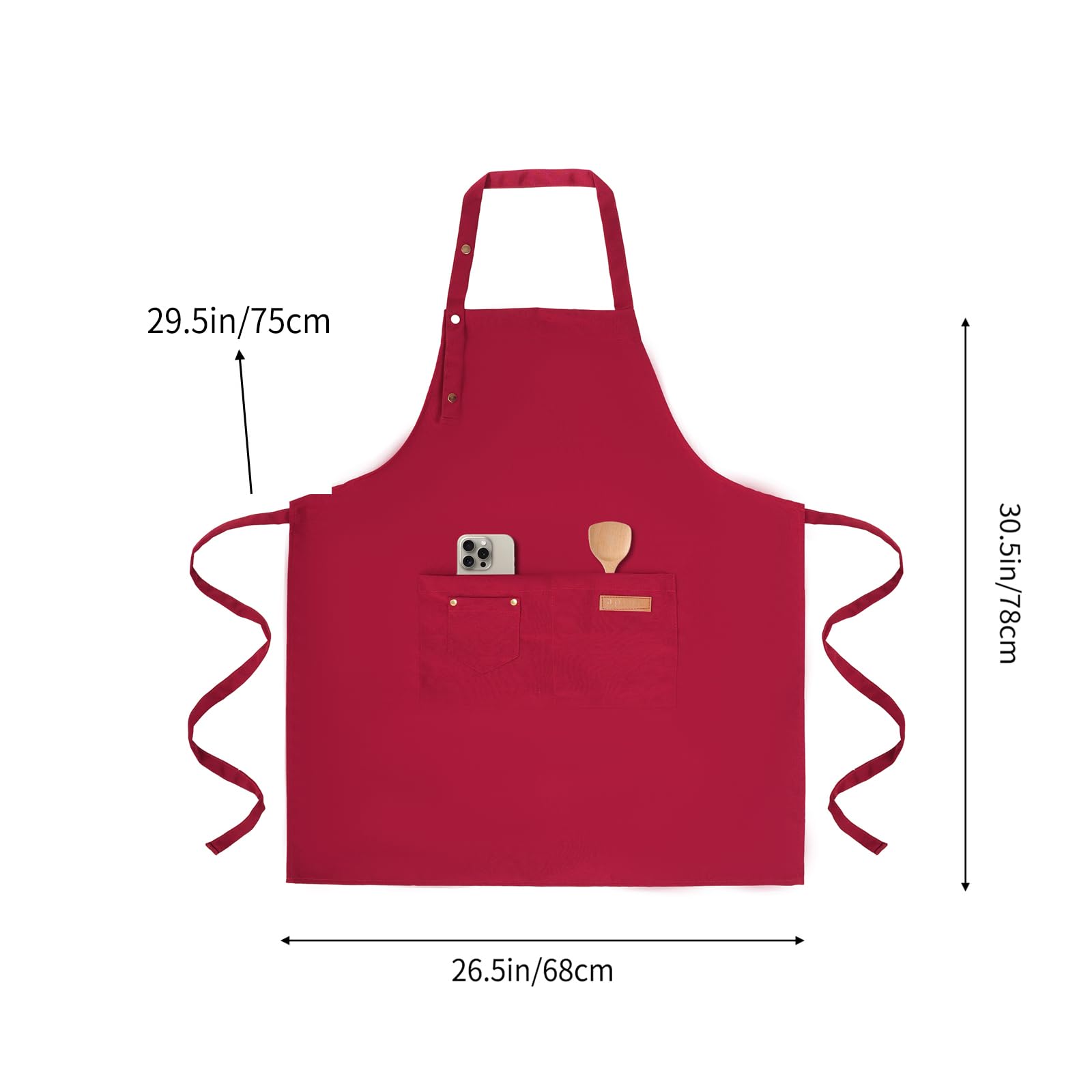 Tosewever art apron red mid pockets with thermometer slot