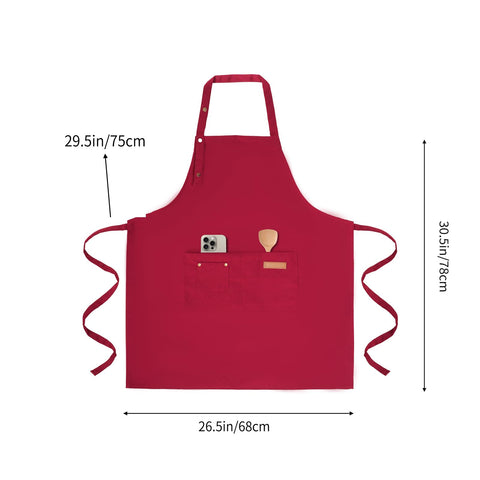 Tosewever art apron red mid pockets with thermometer slot