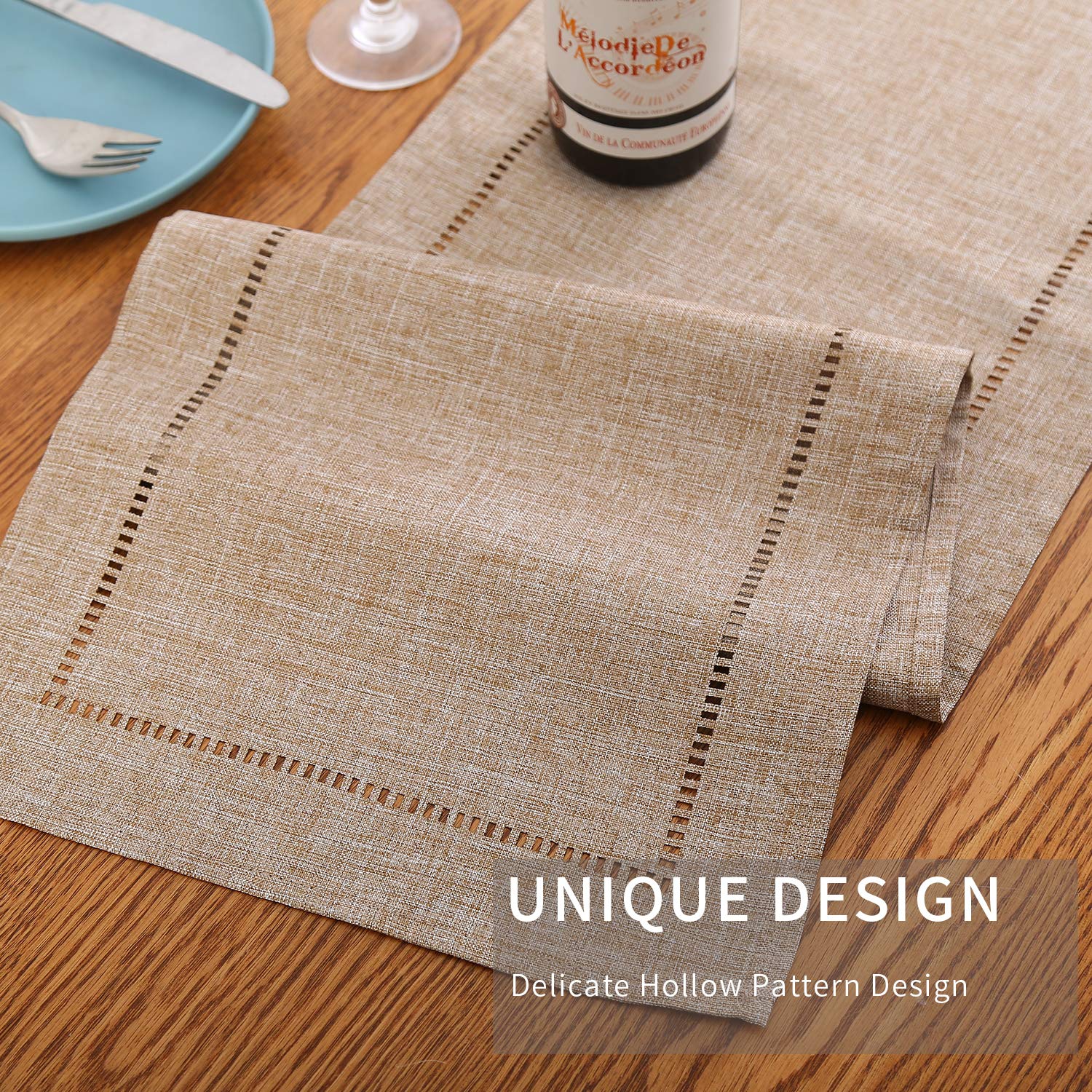 Tosewever natural linen runner closeup texture adds timeless elegance and durability.