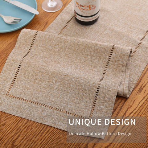 Tosewever natural linen runner closeup texture adds timeless elegance and durability.