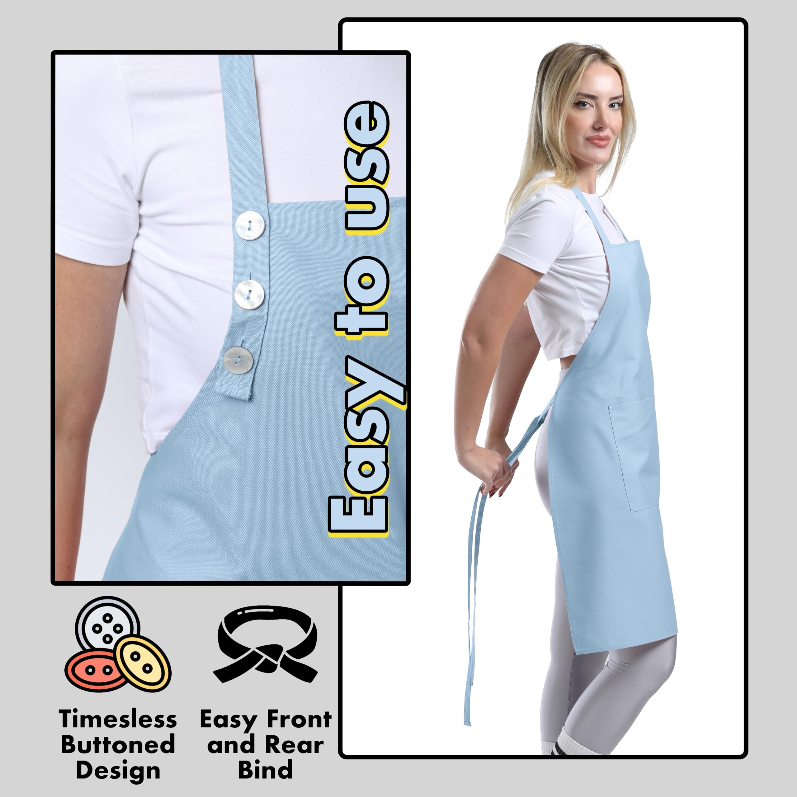 TOSHE durable machine washable apron for easy care.
