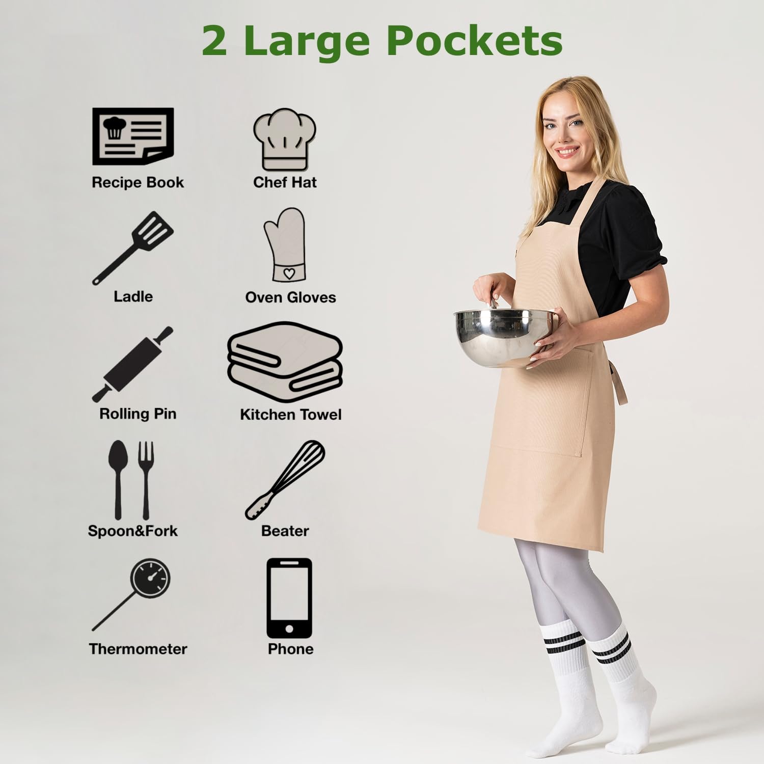 TOSHE apron with two large pockets keeps utensils and tools handy