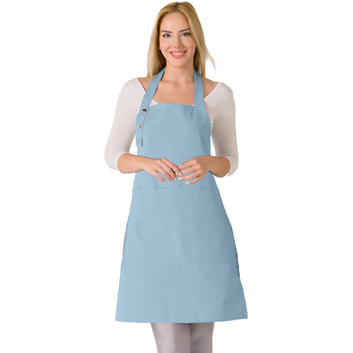 TOSHE kitchen apron waterdrop resistant with pockets keeps clothes clean.