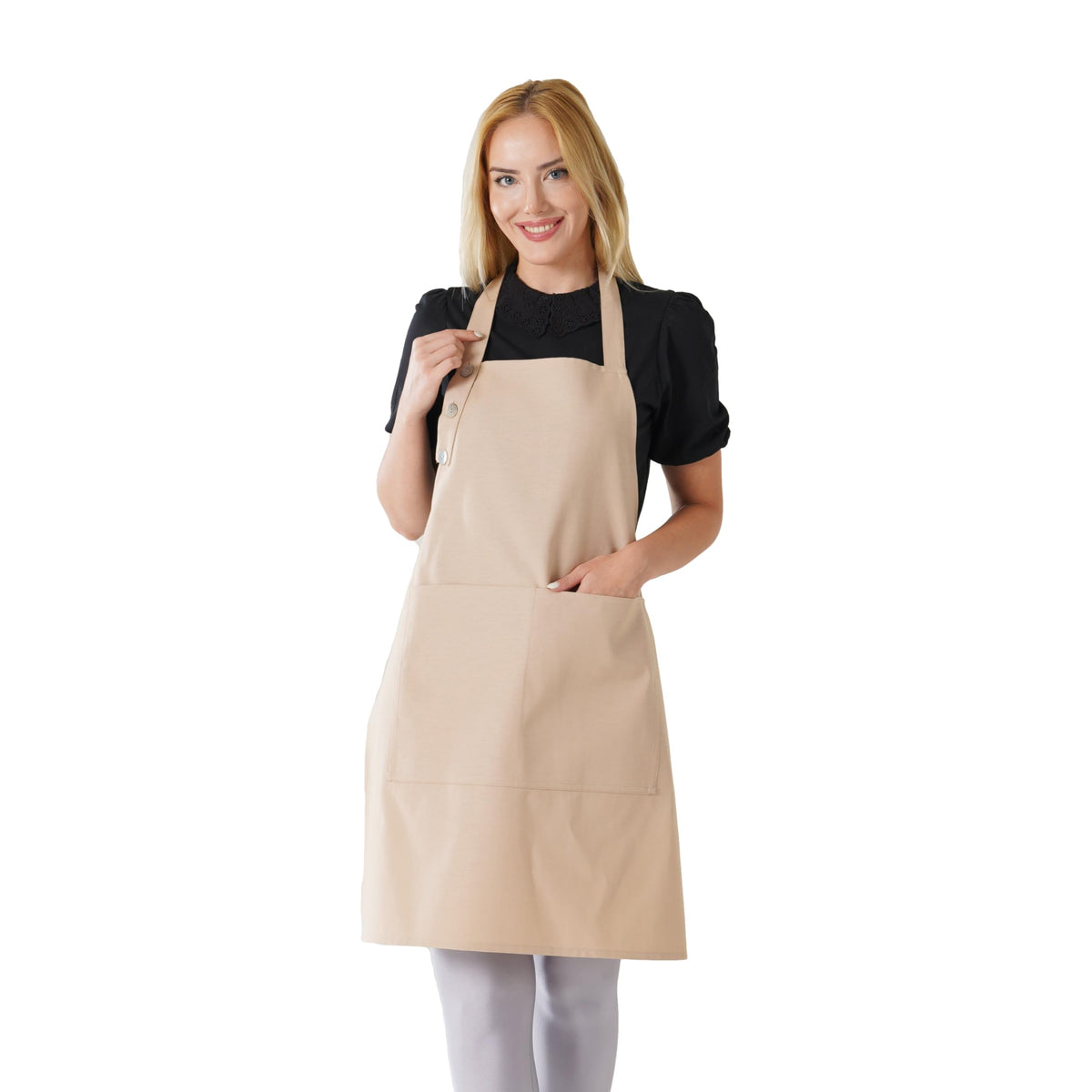 TOSHE waterdrop-resistant cotton apron in beige protects clothing while cooking