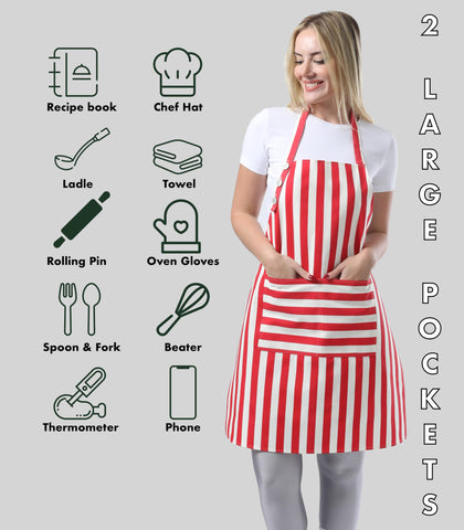 TOSHEX wide-coverage red apron protects clothing during cooking and painting.