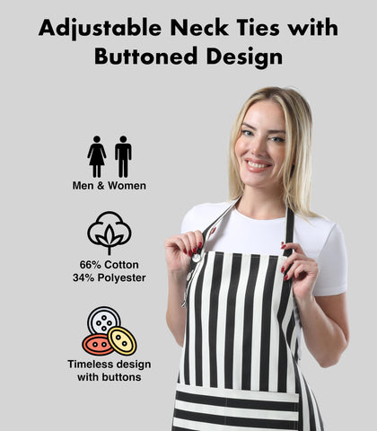 TOSHEX apron with two large pockets keeps utensils within reach.