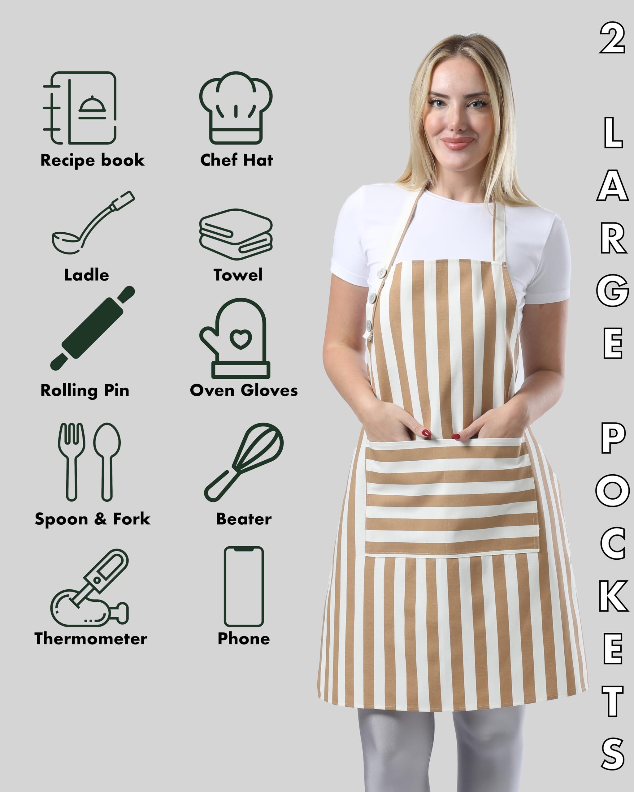 TOSHEX long waist ties customize coverage for busy kitchen tasks.