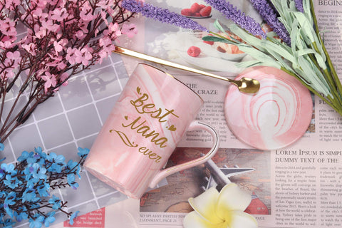 Toshiy Best Nana Ever mug with golden spoon for a charming gift set