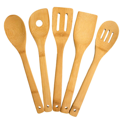 Totally Bamboo 5-Piece Utensil Set spoon ideal for nonstick cookware and easy stirring.