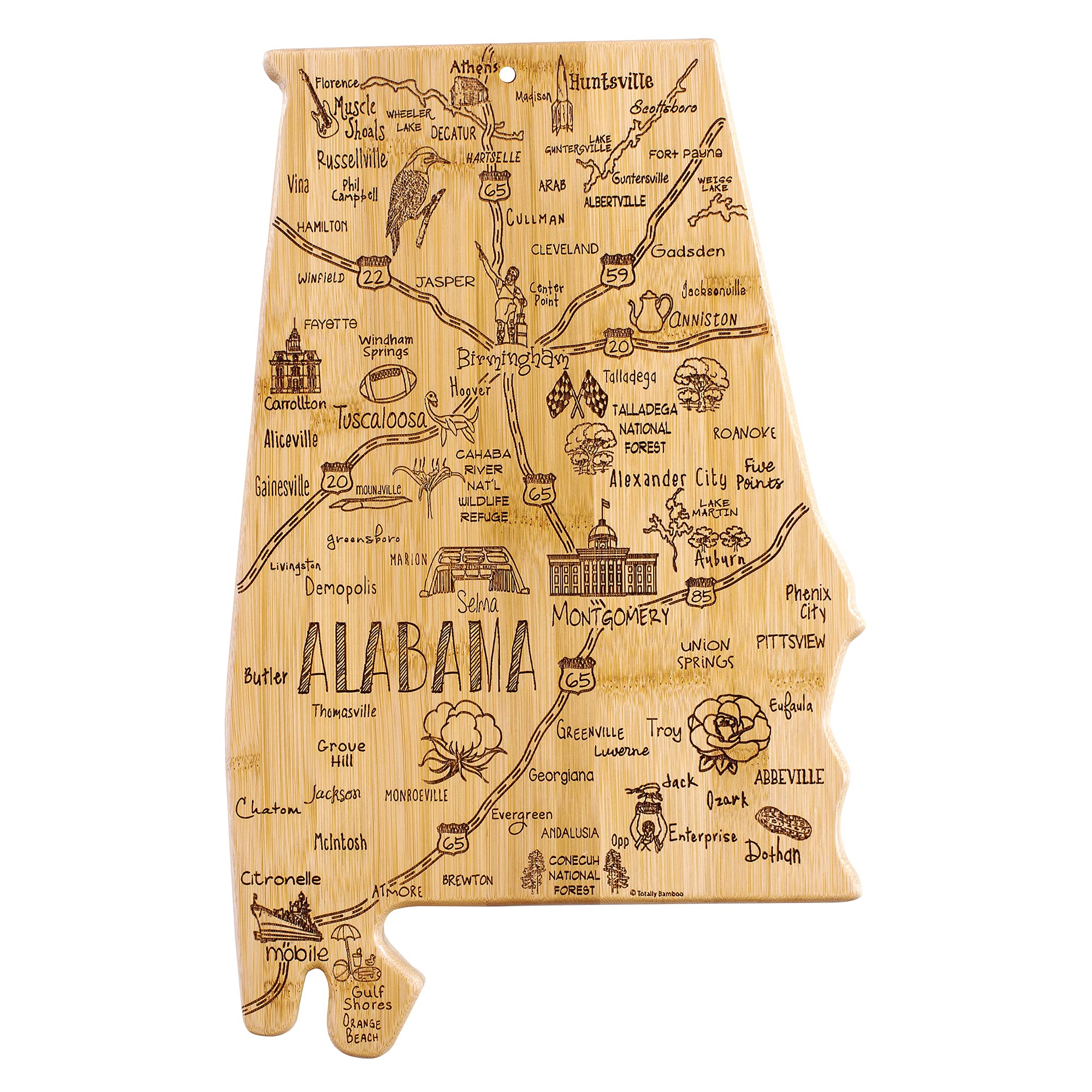 Totally Bamboo Alabama map laser engraving on cutting board for kitchen pride