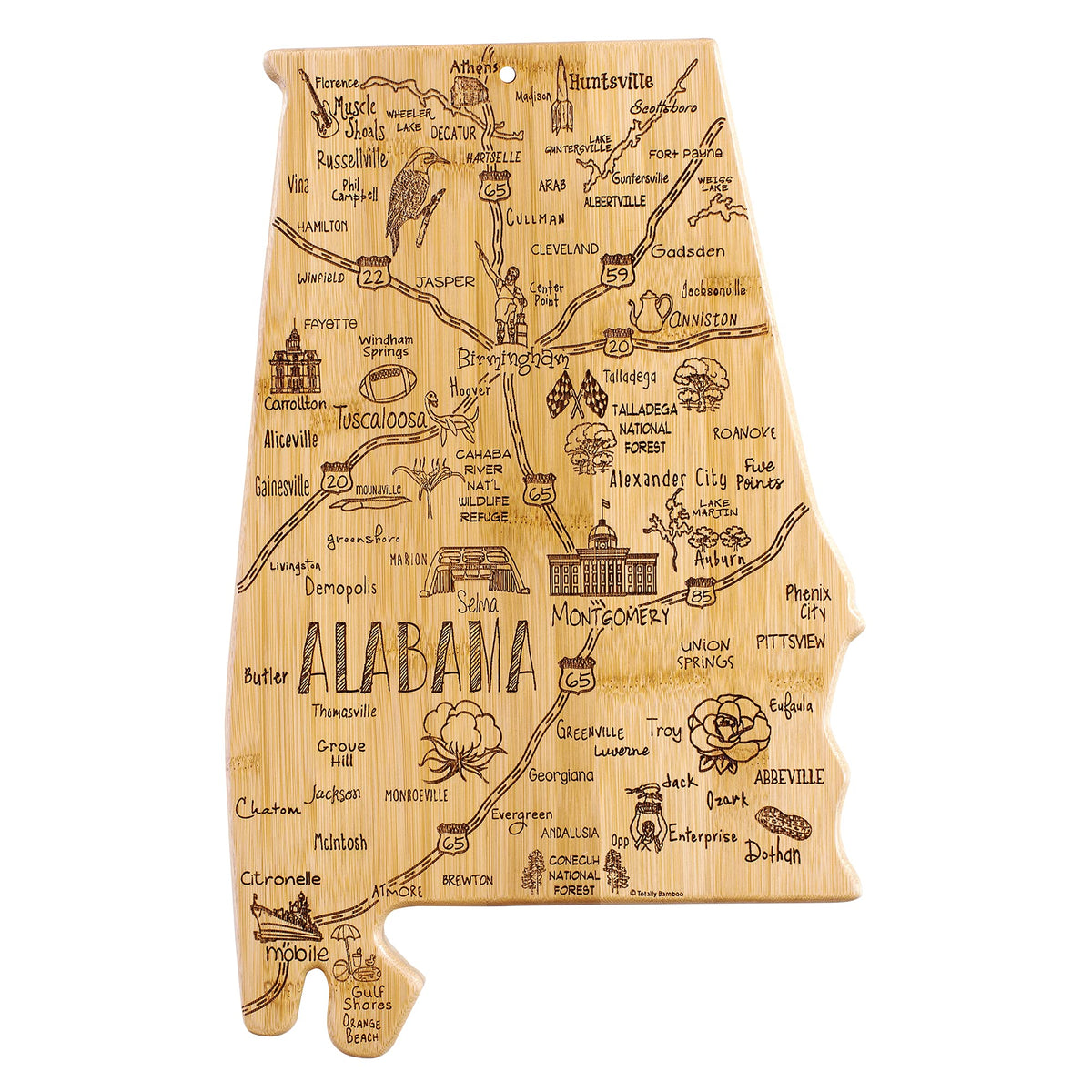 Totally Bamboo Alabama map laser engraving on cutting board for kitchen pride