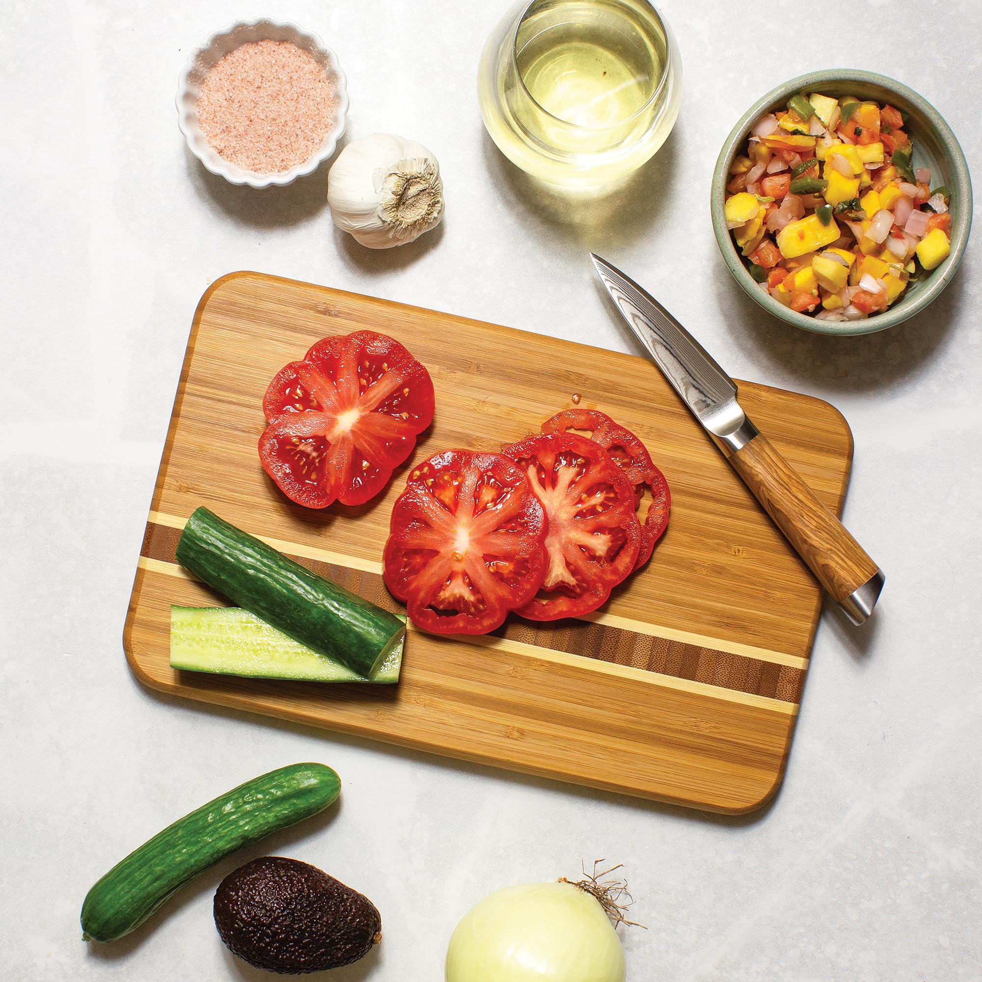 Totally Bamboo Aruba board tri-color design enhances kitchen presentation