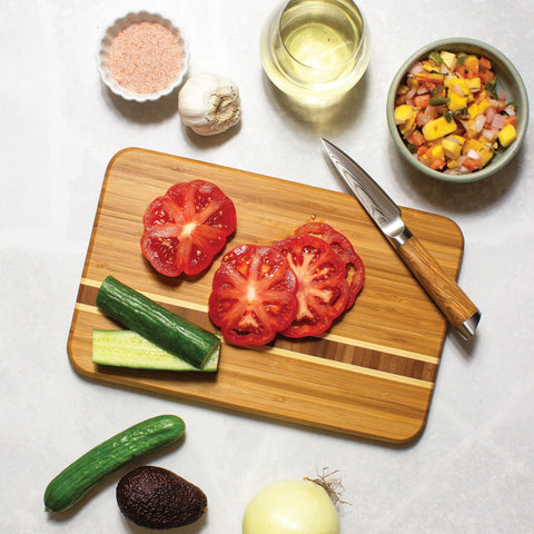 Totally Bamboo Aruba board tri-color design enhances kitchen presentation