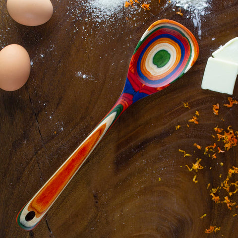 Totally Bamboo Baltique Marrakesh rainbow-wood spoon, colorful design enhances cooking and entertaining.