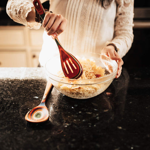 Totally Bamboo Baltique Marrakesh slotted spatula provides sturdy turning near edges.
