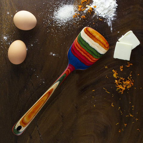 Totally Bamboo Baltique Marrakesh Spatula, colors close-up highlighting Moroccan-inspired rainbow tones.