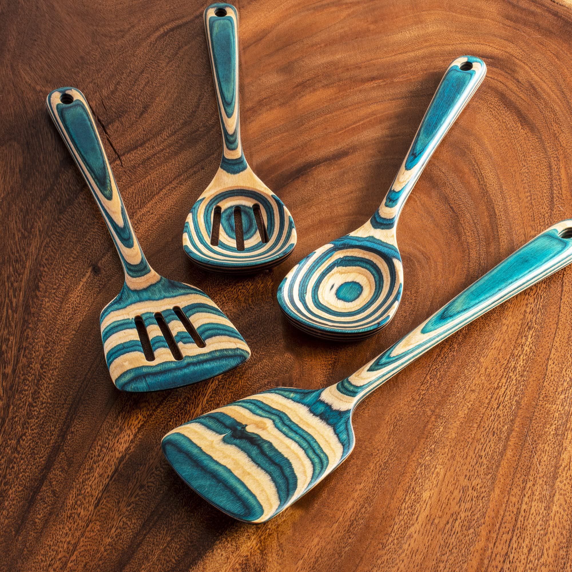 Totally Bamboo Baltique Mykonos slotted spoon for draining liquids.