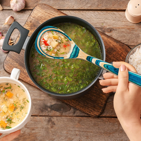 Baltique Mykonos color swirl spoon adds Mediterranean flair to cooking.