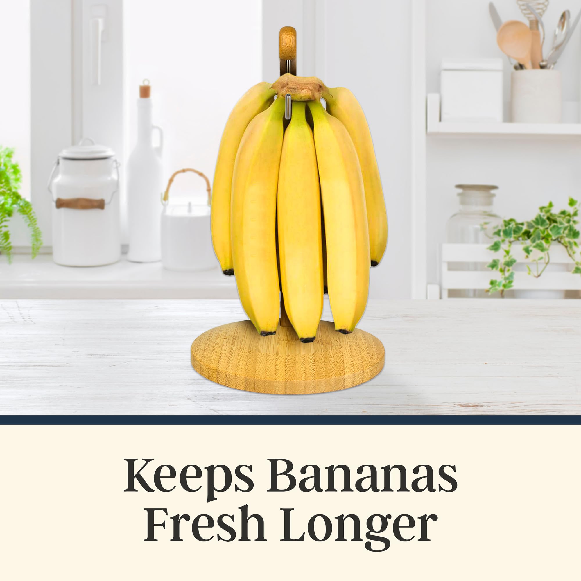Totally Bamboo banana holder hanger setup provides easy access for quick snacking