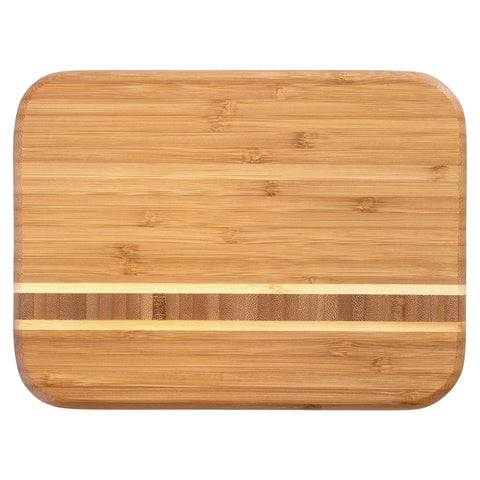 Totally Bamboo Barbados cutting board shows 9-by-6-1/2 inch size for precise prep tasks.