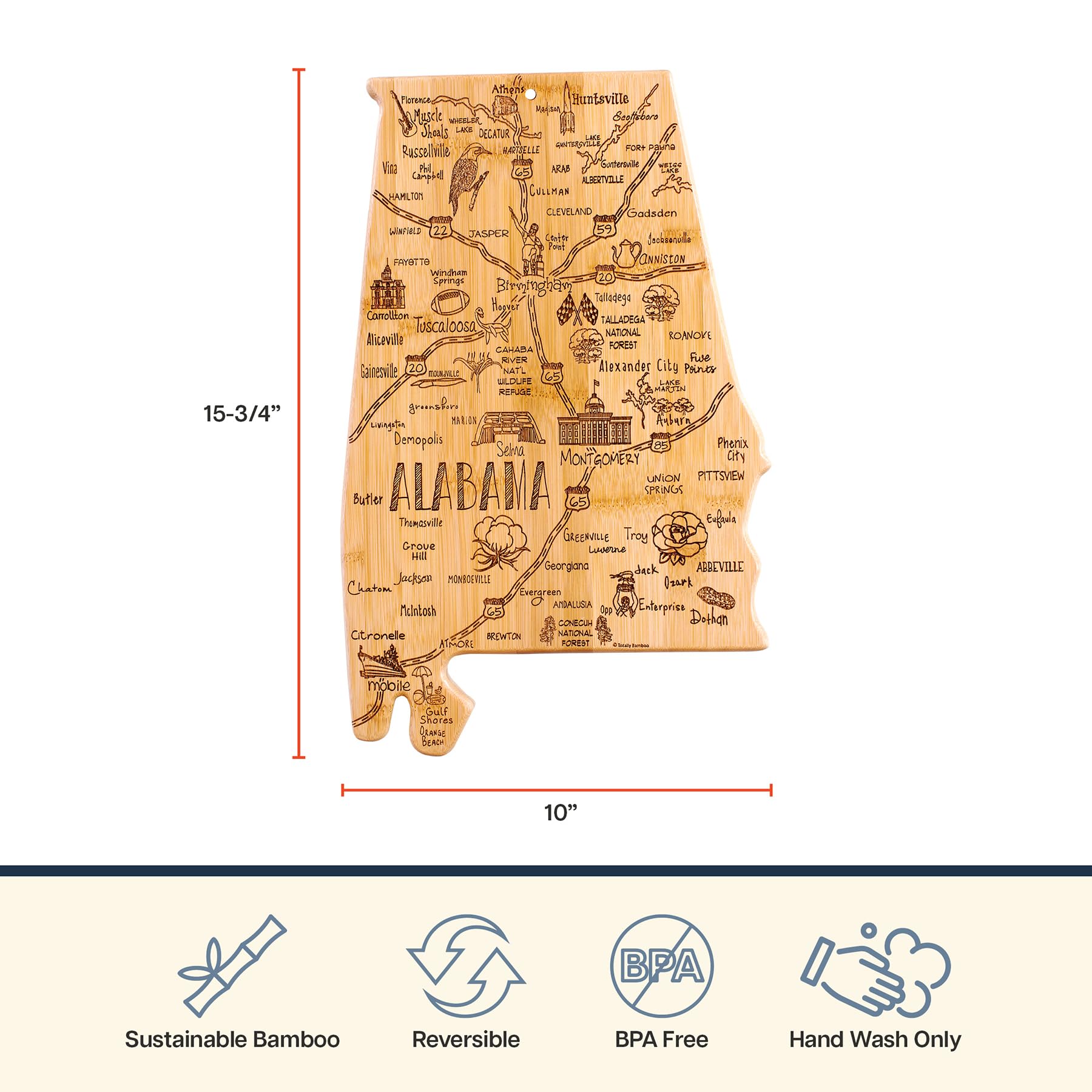 Totally Bamboo Alabama-themed charcuterie board ideal for entertaining guests