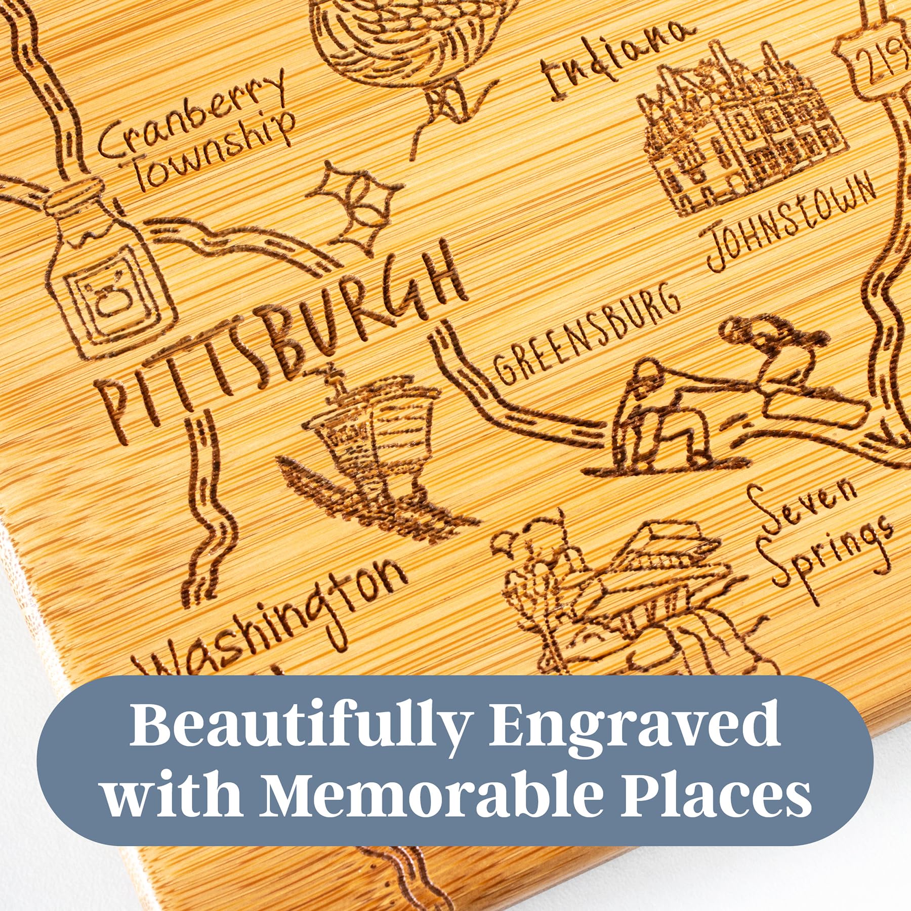 Totally Bamboo charcuterie-serving-board pa-map showcases map details for entertaining