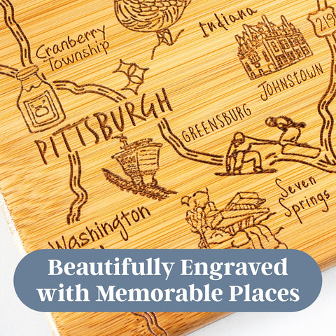 Totally Bamboo charcuterie-serving-board pa-map showcases map details for entertaining