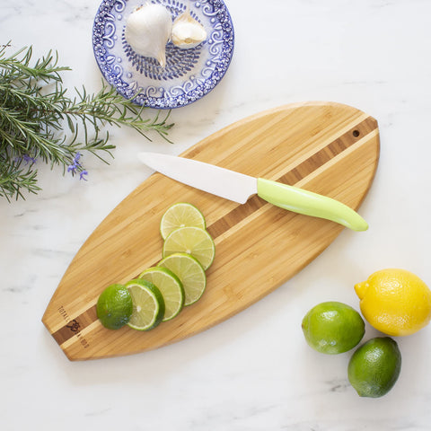 Totally Bamboo Lil' Surfer board features a dark end-grain inlay for striking contrast.