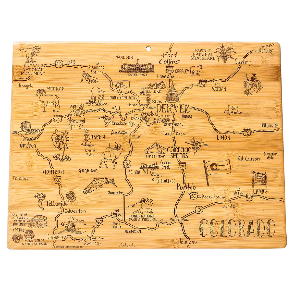 Totally Bamboo Colorado map engraving on destination board for display and prep