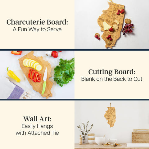 Totally Bamboo Illinois charcuterie board showcasing landmarks for elegant entertaining.
