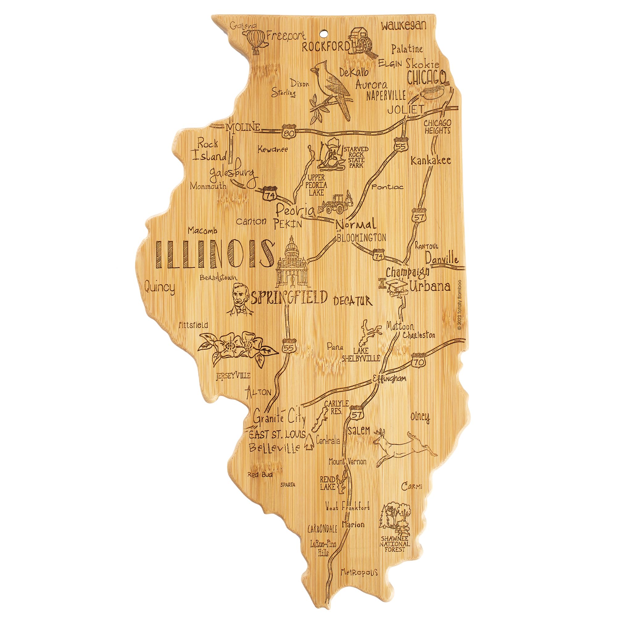 Totally Bamboo Illinois map cutting board for detailed map-inspired food prep.