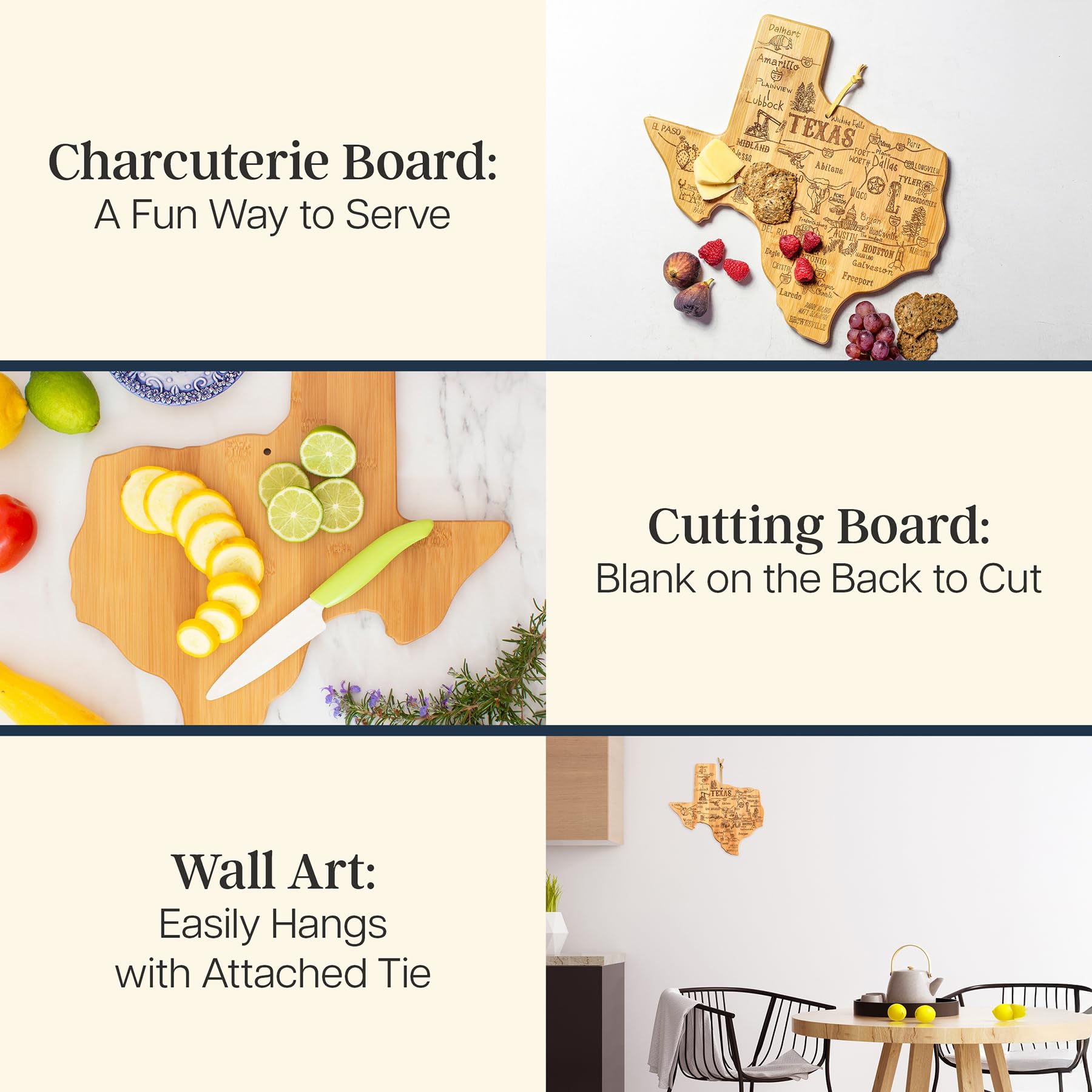 Totally Bamboo Destination Texas charcuterie board ready for entertaining and gifting.