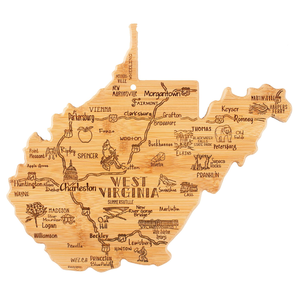 Totally Bamboo West Virginia cutting board with map engraving for stylish kitchen prep.