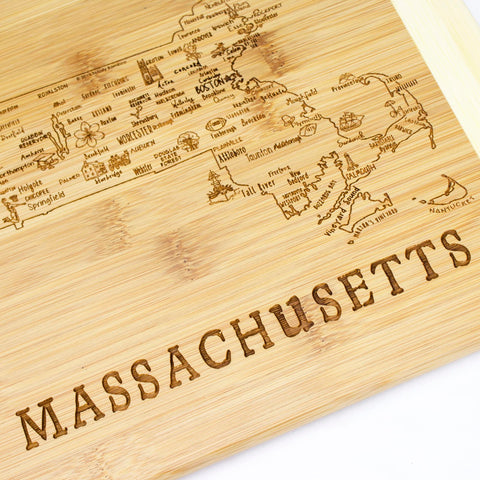 Totally Bamboo Massachusetts scenery board, dual-sided for serving and knife-friendly cutting.