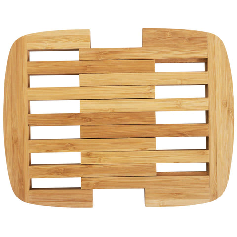 Totally Bamboo Expandable Trivet compact mode shields counters from heat.