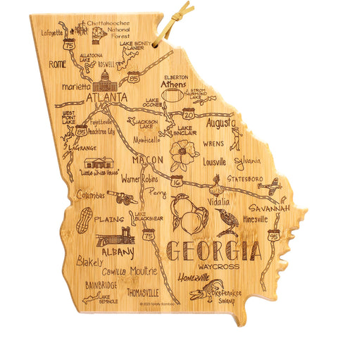 Totally Bamboo Georgia state cutting board with laser-engraved map for kitchen display