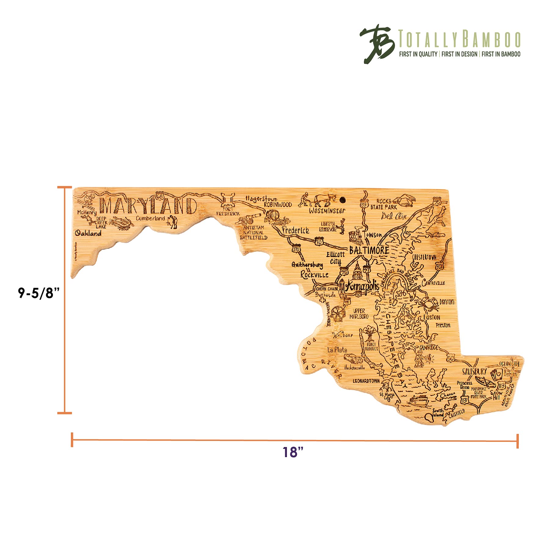 Totally Bamboo board in gift-ready packaging for Maryland enthusiasts.