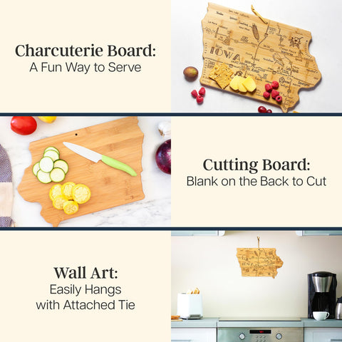 Totally Bamboo Iowa state map detail board, perfect for serving and display