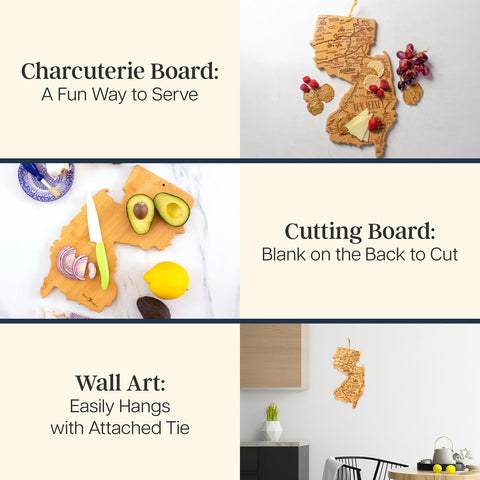 Totally Bamboo New Jersey charcuterie board used as wall display for entertaining