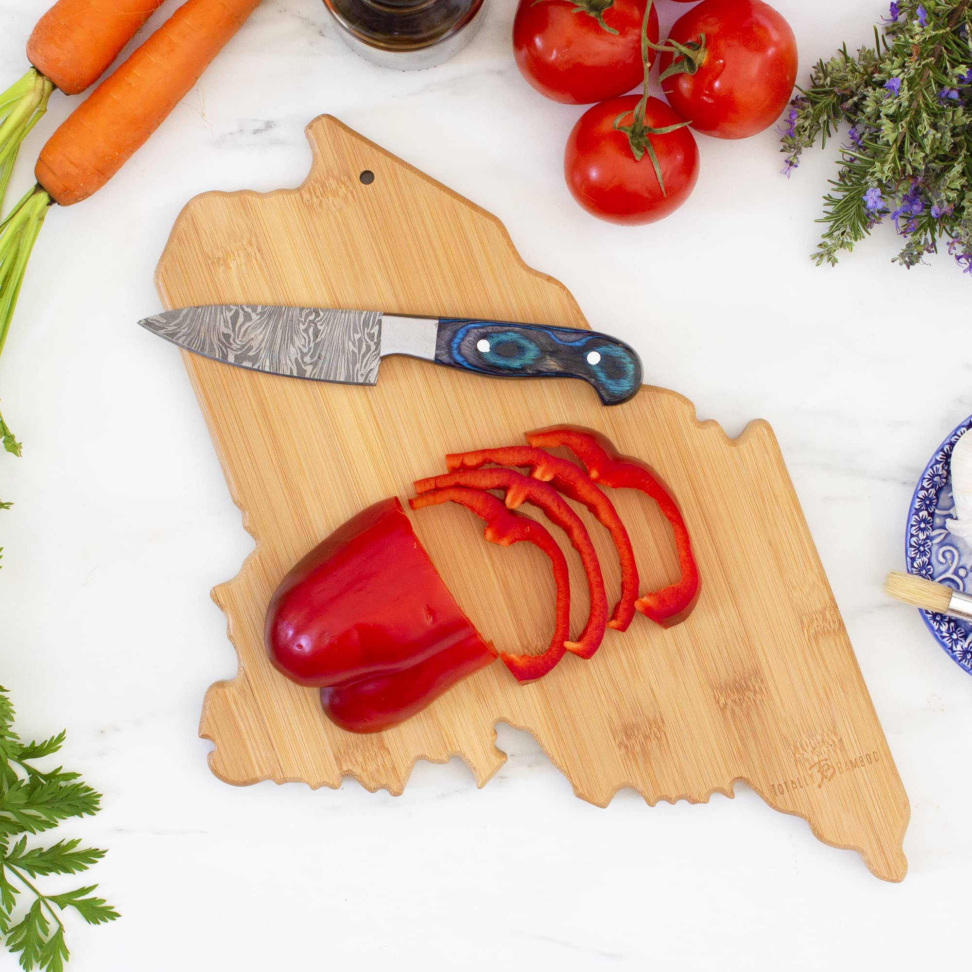 Totally Bamboo knife-friendly surface supports easy cutting and serving