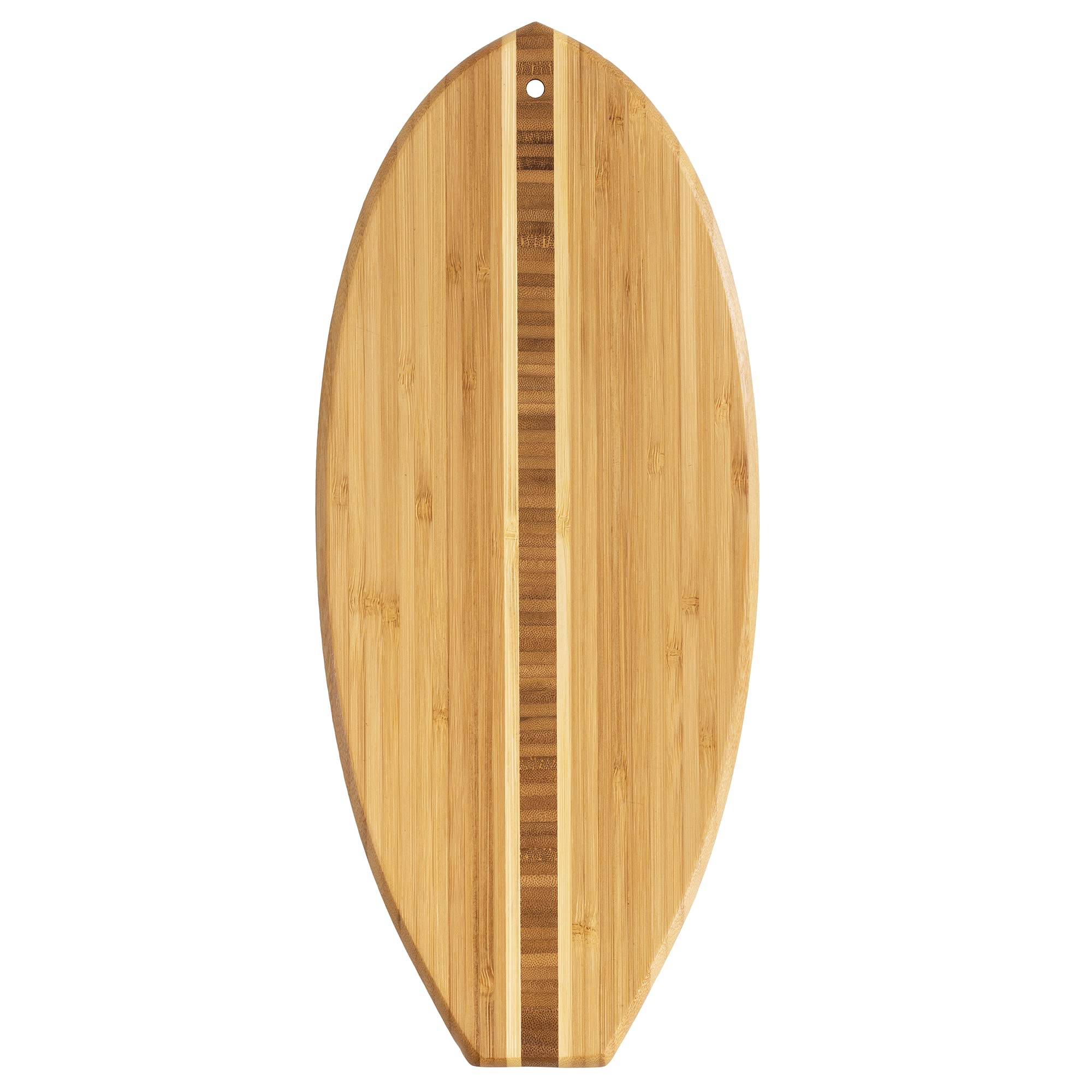 Totally Bamboo Lil' Surfer surfboard-shaped board for stylish serving and cutting.