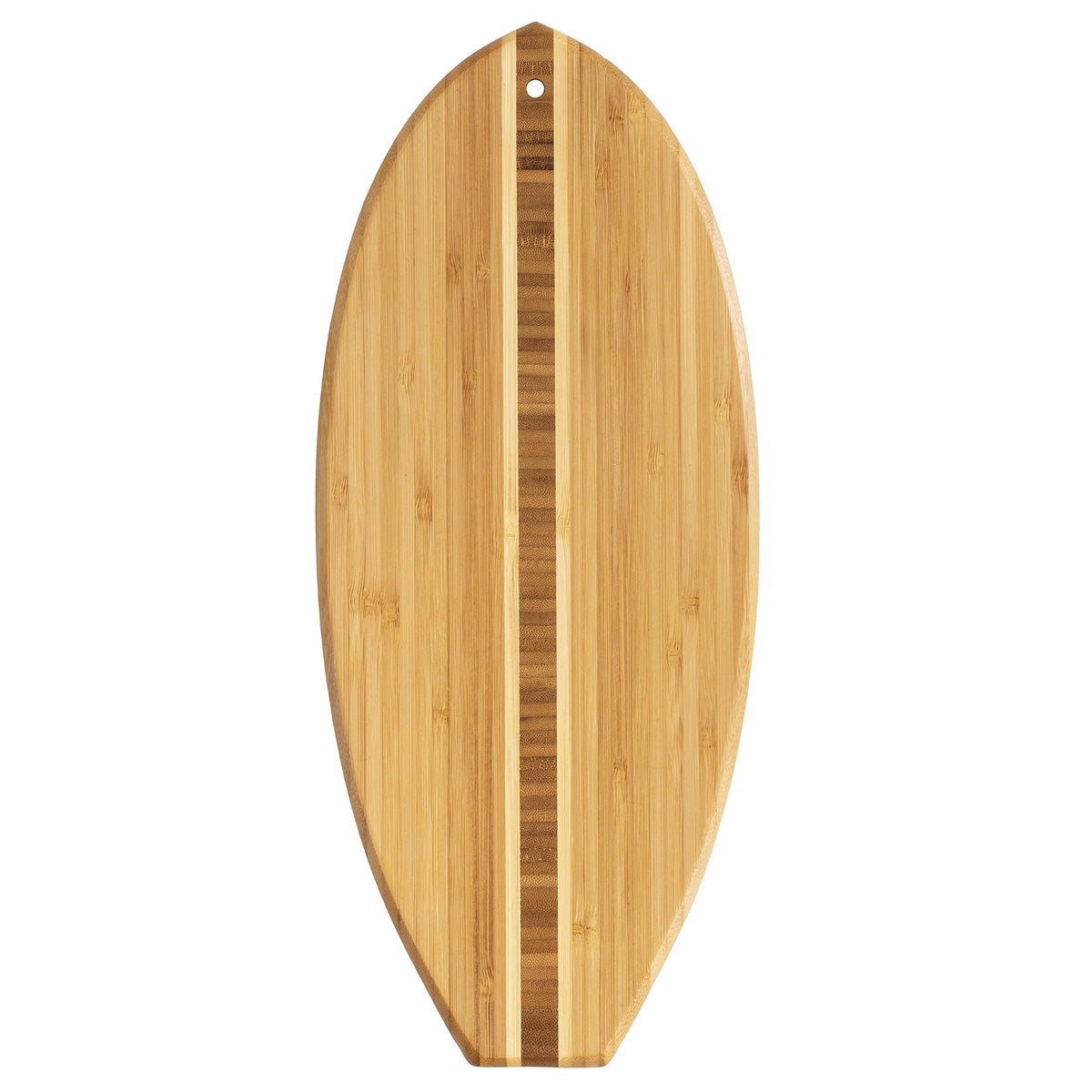Totally Bamboo Lil' Surfer surfboard-shaped board for stylish serving and cutting.