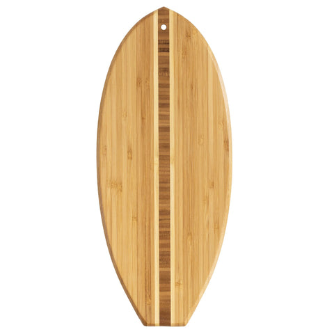 Totally Bamboo Lil' Surfer surfboard-shaped board for stylish serving and cutting.