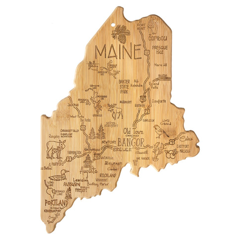 Totally Bamboo Maine state shape board with engraving for stylish serving