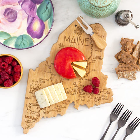 Totally Bamboo Maine towns engraving enhances display while you prep snacks