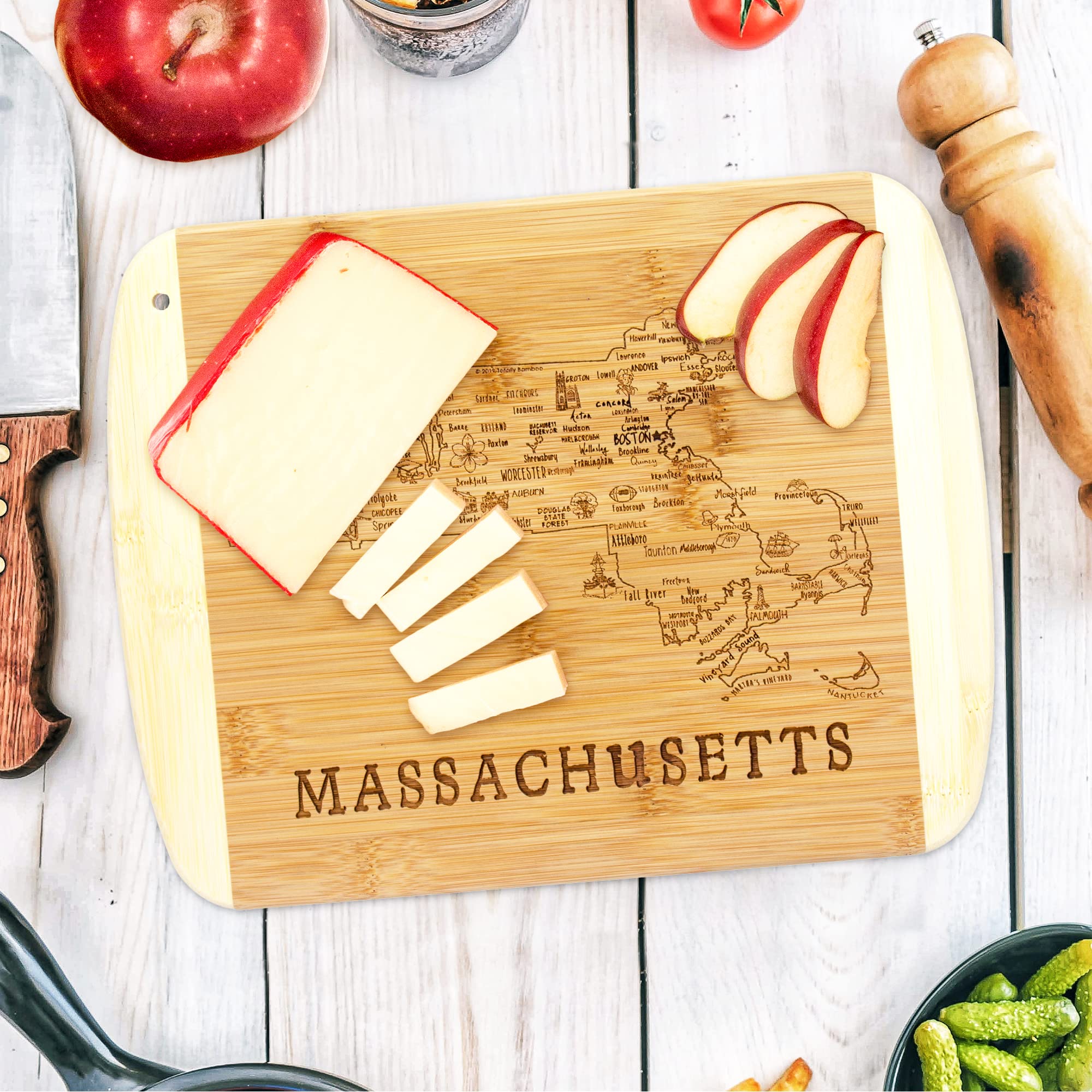 Totally Bamboo slice-of-life board showing Plymouth Rock, perfect as a gift or centerpiece.