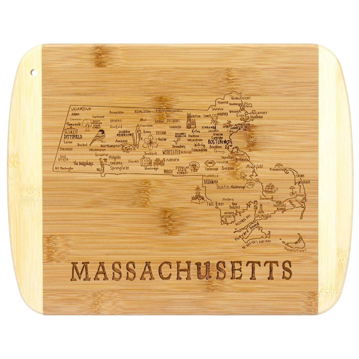 Totally Bamboo Massachusetts state board with Boston engraving, great for entertaining.