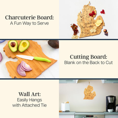 Totally Bamboo mitten-state map engraving highlights cities for elegant serving.