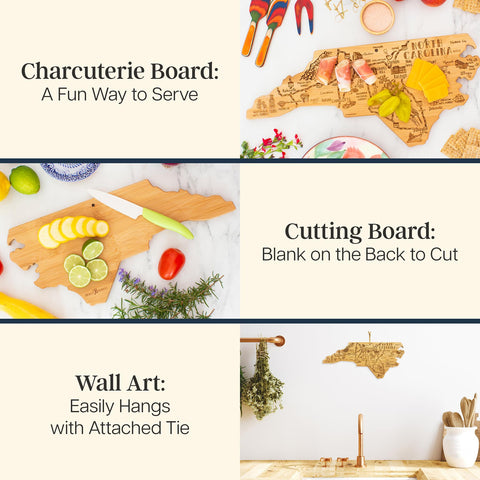 Totally Bamboo north-carolina-charcuterie-board with map detail for elegant serving.