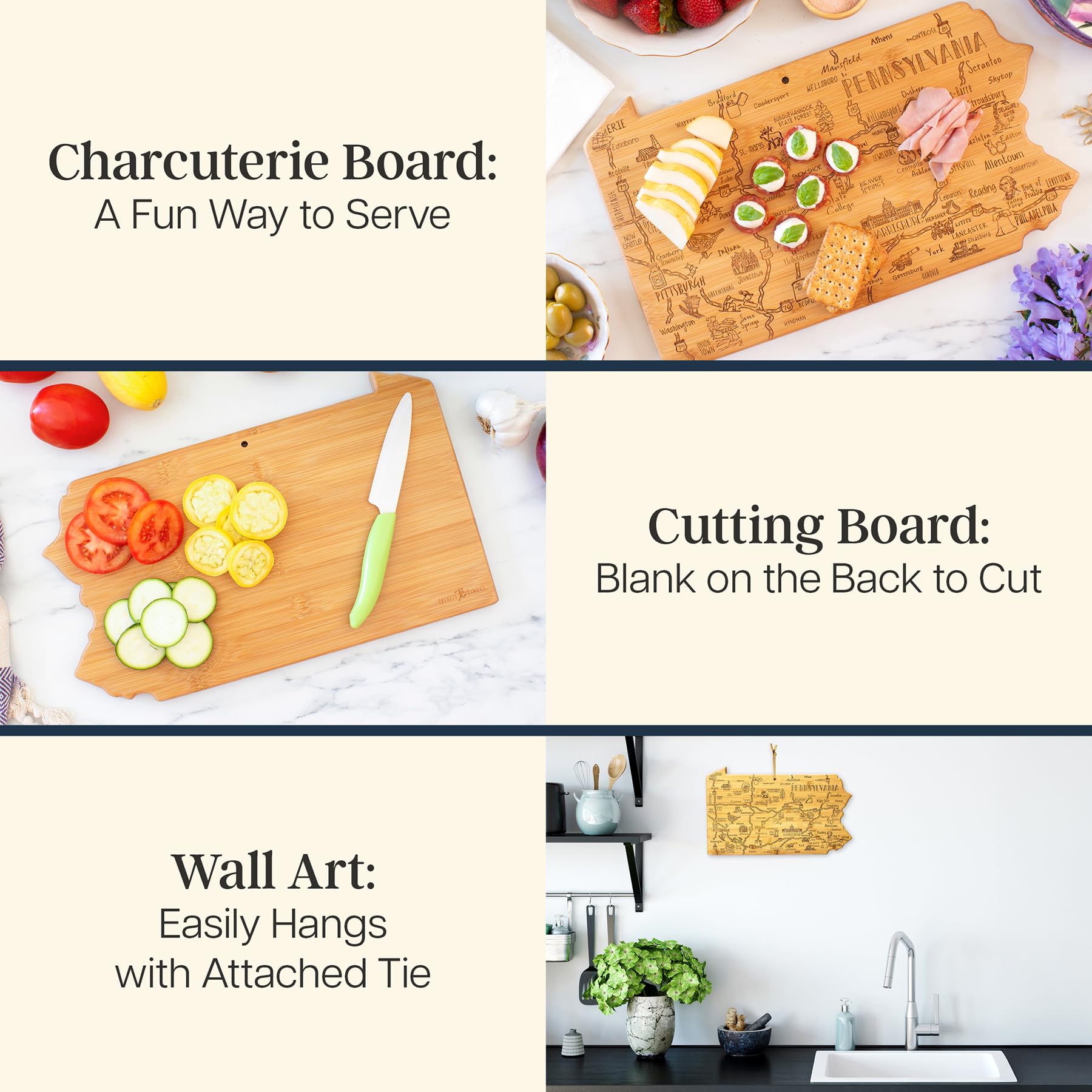 Totally Bamboo pennsylvania-shaped-board hang-ready wall display enhances PA pride